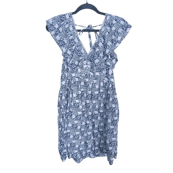 Anthropologie V-Neck Plunge Tunic Mini Dress Blue XS Cottagecore Boho Coquette - Picture 4 of 9